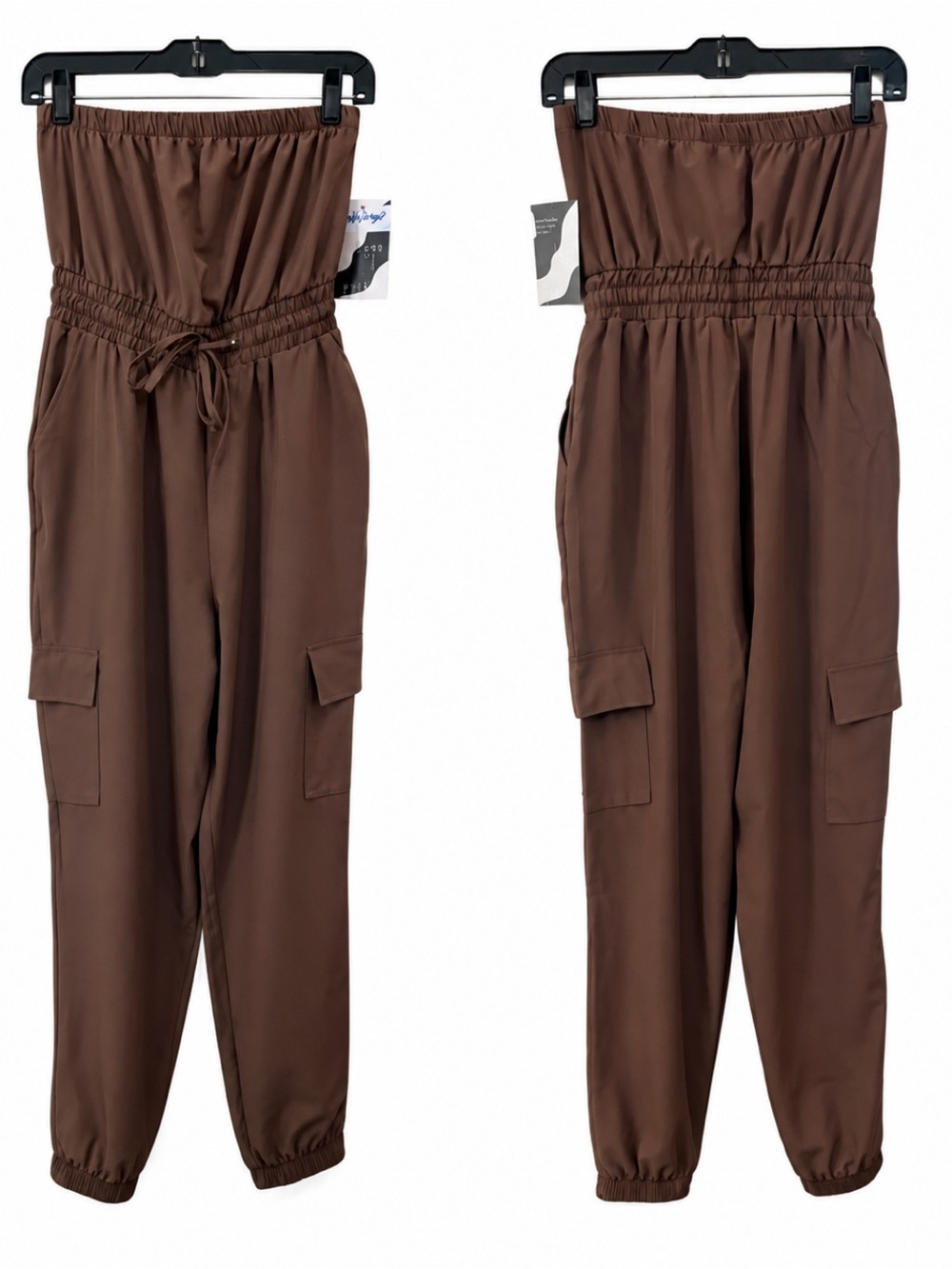 Strapless Cargo Jumpsuit - Brown